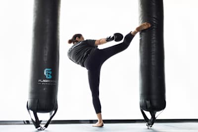 Halah Alhamrani practices kickboxing at her Flagboxing Gym in Jeddah, Saudi Arabia.