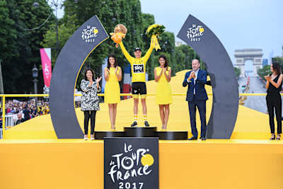 Mayor of Paris Anne Hidalgo, Christopher Froome of Team Sky during the stage 21 from Montgeron to Paris at Avenue Des Champs Elysees on July 23, 2017 in Paris, France
