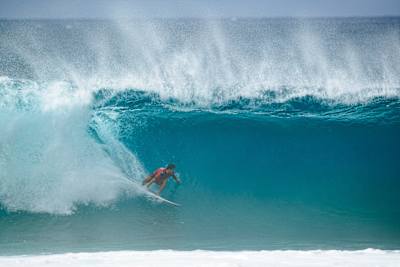 Jack Robinson surfing at Pipeline in Hawaii. 