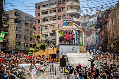 Matt Walker, Thomas Slavik und Matias Nunez bei Red Bull Valparaiso Cerro Abajo in Valparaiso, Chile, am 11. Februar 2018.