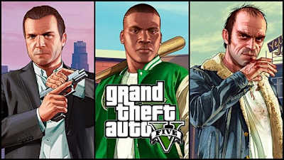 A graphic showing the three protagonists from GTA 5.
