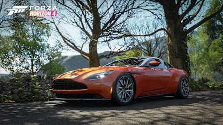 A screenshot of the 2017 Aston Martin DB11 in Forza Horizon 4.
