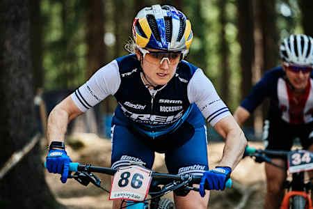 Ellen Noble performs during UCI XC World Cup in Nove Mesto na Morave, Czech Republic on May 26, 2019.