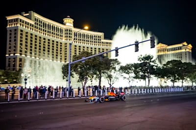 Oracle Red Bull Racing’s RB7 drives during ¡Vamos, Vegas! in Las Vegas, Nevada, USA in November, 2022