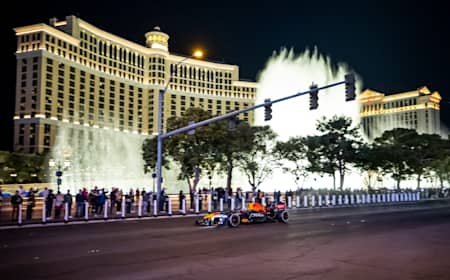 Oracle Red Bull Racing’s RB7 drives during ¡Vamos, Vegas! in Las Vegas, Nevada, USA in November, 2022