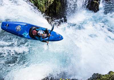 Nouria Newman paddles off Spirit Falls on Washington States Little White Salmon River on July 8 2018.