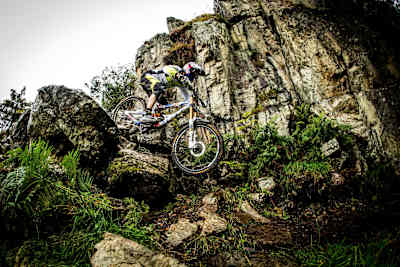 Rider takes on rocky drops