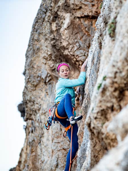 Sasha DiGiulian of the United States climbs in Kalymnos, Greece on October 25, 2021.