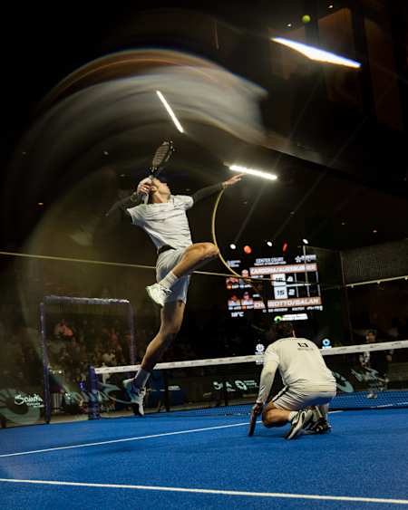 Leandro Augsburger during the semi finals of the Riyadh Premier Padel P1 in Riyadh, Saudi Arabia on February 14, 2025. 