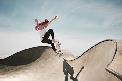 Leticia Bufoni skates during a shoot for the Red Bulletin in Venice, CA, USA on 3 April, 2019.