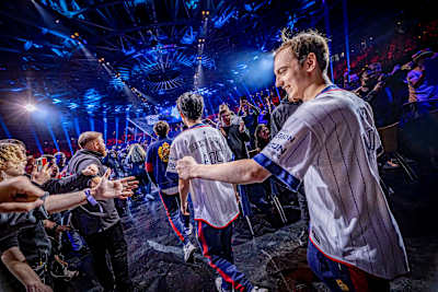 Rasmus ‘Caps’ Winther greets fans during Red Bull League of Its Own in Berlin, Germany on December 9, 2023