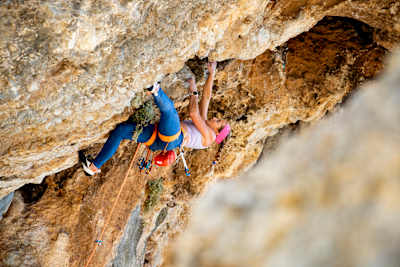 Sasha DiGiulian performs in Kalymnos, Greece on October 25, 2021. 