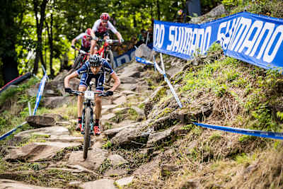 Stéphane Tempier durante el Campeonato del Mundo de XCO UCI en Mont-Sainte-Anne, Canadá, el 31 de agosto de 2019.