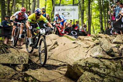 Henrique Avancini durante el Campeonato del Mundo de XCO UCI en Mont-Sainte-Anne, Canadá, el 31 de agosto de 2019.