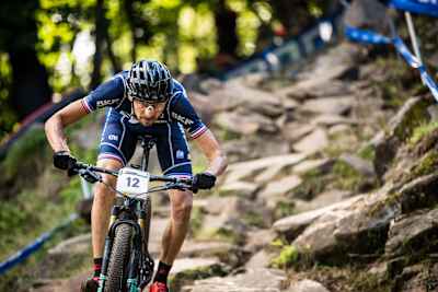 Stéphane Tempier durante el Campeonato del Mundo de XCO UCI en Mont-Sainte-Anne, Canadá, el 31 de agosto de 2019.