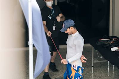 Indian racer Jehan Daruvala trains and warms up before a race at the Yas Marina Circuit in Abu Dhabi.