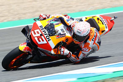 Marc Marquez performs during the MotoGP World Championship in Jerez, Spain on July 17, 2020.