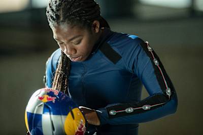 Maame Biney prepares to skate in Ogden, UT