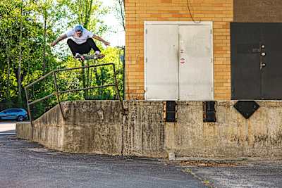 Ryan Sheckler 180 ollies over a bar in North Carolina on April 20, 2021.