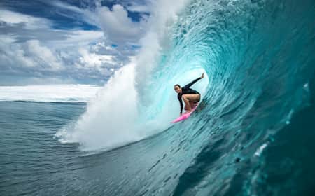Carissa Moore surfs in Tahiti