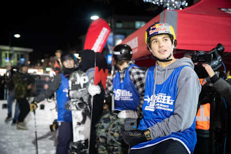 Nico Porteous and his blue crew at the Rail Jam.