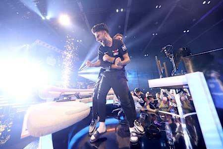 Umut celebrates his FIFAe World Cup win in Copenhagen. 