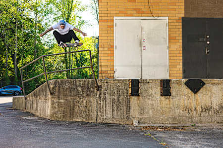 Ryan Sheckler 180 ollies over a bar in North Carolina on April 20, 2021.