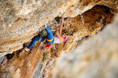 Sasha DiGiulian performs in Kalymnos, Greece on October 25, 2021. 