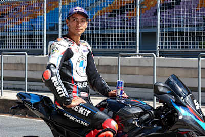 Toprak Razgatlıoğlu poses for a portrait during the photoshoot of his Hero Can in Istanbul, Turkey on August 21, 2025. 