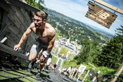 Participant make their way up the 400 metre Wielka Krokiew ski-jump during the Red Bull 400 at Zakopane, Poland on 28 June 2019.