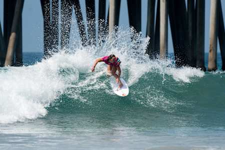 Carissa Moore surfs at the 2018 Vans US Open of Surfing in Huntington Beach