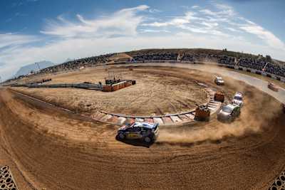 World RX supercars kicking up dust at the Cape Town stop of the 2017 FIA Rallycross Championship.