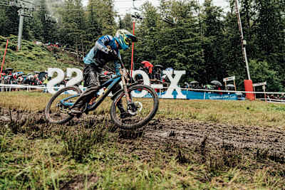 Martin Maes performs at UCI DH World Cup in La Bresse, France on August 25th, 2018.