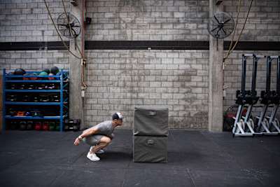 Brook Macdonald performs a box jump for Red Bull Fit 2019.