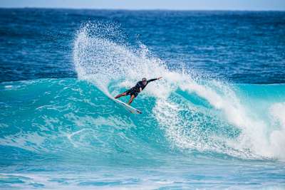 Kanoa Igarashi surfs at Haleiwa, Oahu, Hawaii on January 31st, 2023 