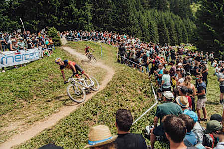 Vlad Dascalu beim UCI XCO World Cup in Lenzerheide, Schweiz, am 10. Juli 2023.