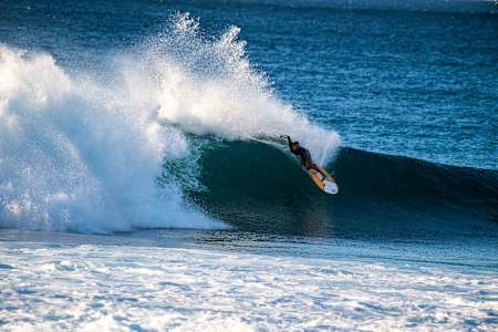 Carissa Moore surfs at Haleiwa, Hawaii on January 29th, 2022