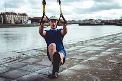 MTB pro Laurie Greenland trains with TRX in Bristol, United Kingdom on March 11, 2020.