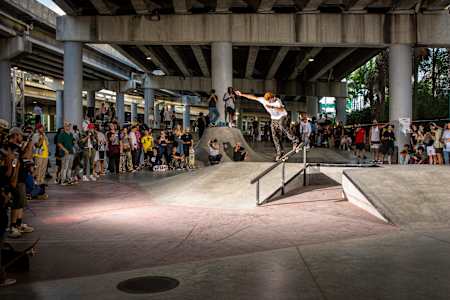 Ryan Decenzo blunt slides at the Red Bull Drop In Tour in Miami, Florida