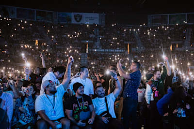  Fans watch the Evo Championship Series at Michelob Ultra Arena in Las Vegas in August 2023. 