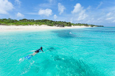 A woman snorkels off the Okinawa islands