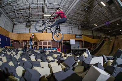 Indoor riding at Joyride 150 bike park in Ontario