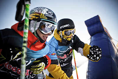 Markus Eder and Tobias Ritscher checking the line at the Red Bull Linecatcher 2011 in Vars, France.