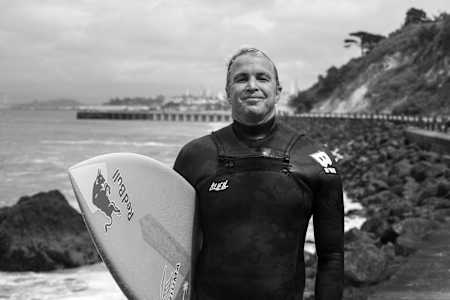 Jamie O'Brien post-surf at Fort Point in San Francisco, USA. 
