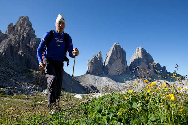 Athlete Jouni Makkonen hiking during Red Bull X-Alps 2011