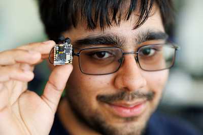 Arjun Oberoi with the prototype at Red Bull Basement