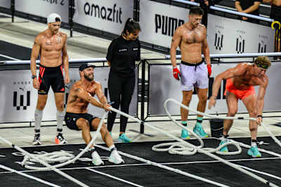 HYROX athlete Alexander Rončević during the Sled Pull at the HYROX World Championships.