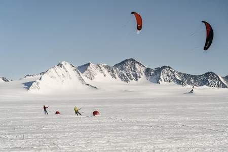 The Spectre Expedition team kite-ski to their destination in Antartica.