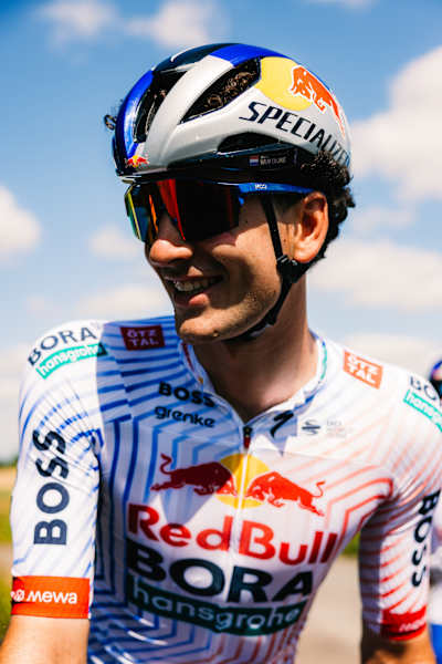 Florian Lipowitz of Red Bull - BORA - hansgrohe wearing the 2025 Tour de France kit