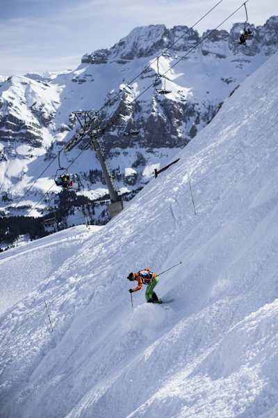 Participant performs at Red Bull Bataille des Bosses in Champery, Switzerland, on March 11, 2017. 